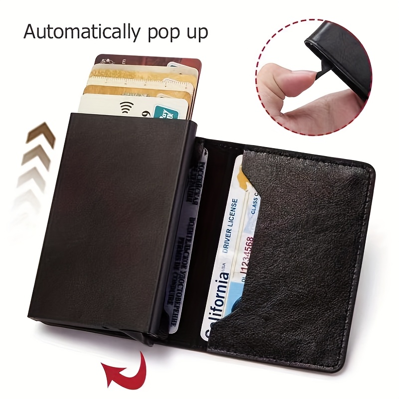 1pc Cartera de hombre ultrafina con bloqueo RFID, estilo empresarial de aleación de aluminio, titular de tarjeta, cuero de PU negro seguro, compacto y ligero, monedero multifuncional, con material de aleación de aluminio, estilo empresarial, para viajes, campamentos y uso diario