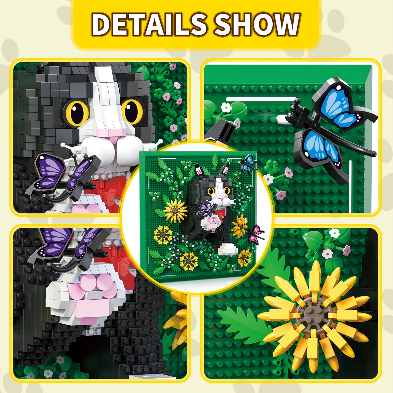 Vibrant Forest Style Little Kitten Pixel Wall Art Assembly Blocks