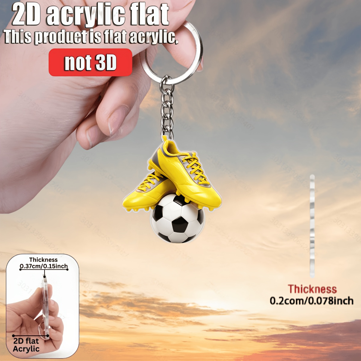 TEMU 2d Flat, 1pc Exquisite Flat Acrylic Football With Soccer Shoe Keychain, Bag/car/phone/key Decoration, Perfect Gift For