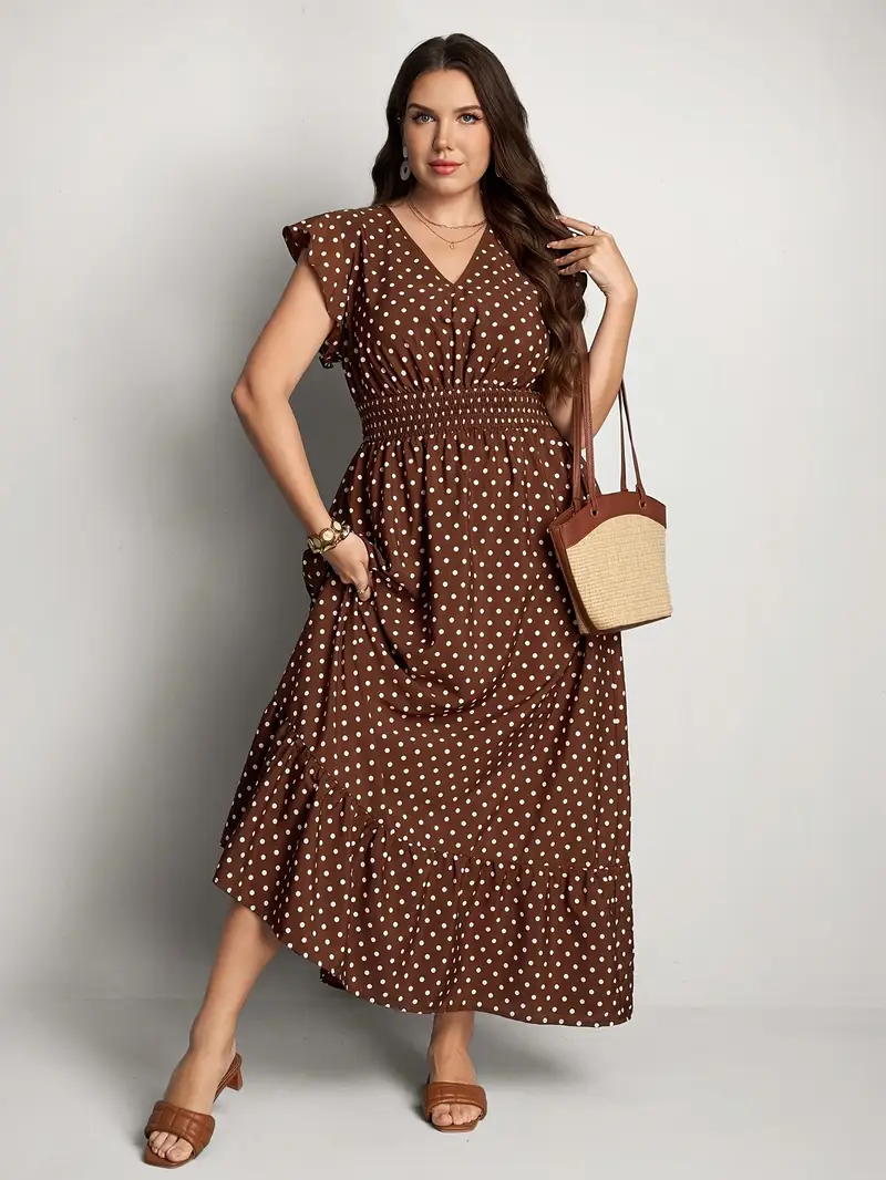 retro plus size polka dot dress IWFEV Plus Size Women's Dress Polka Dot Square Neck Retro Puff Sleeve Midi Dress XL at Amazon Women's Clothing store