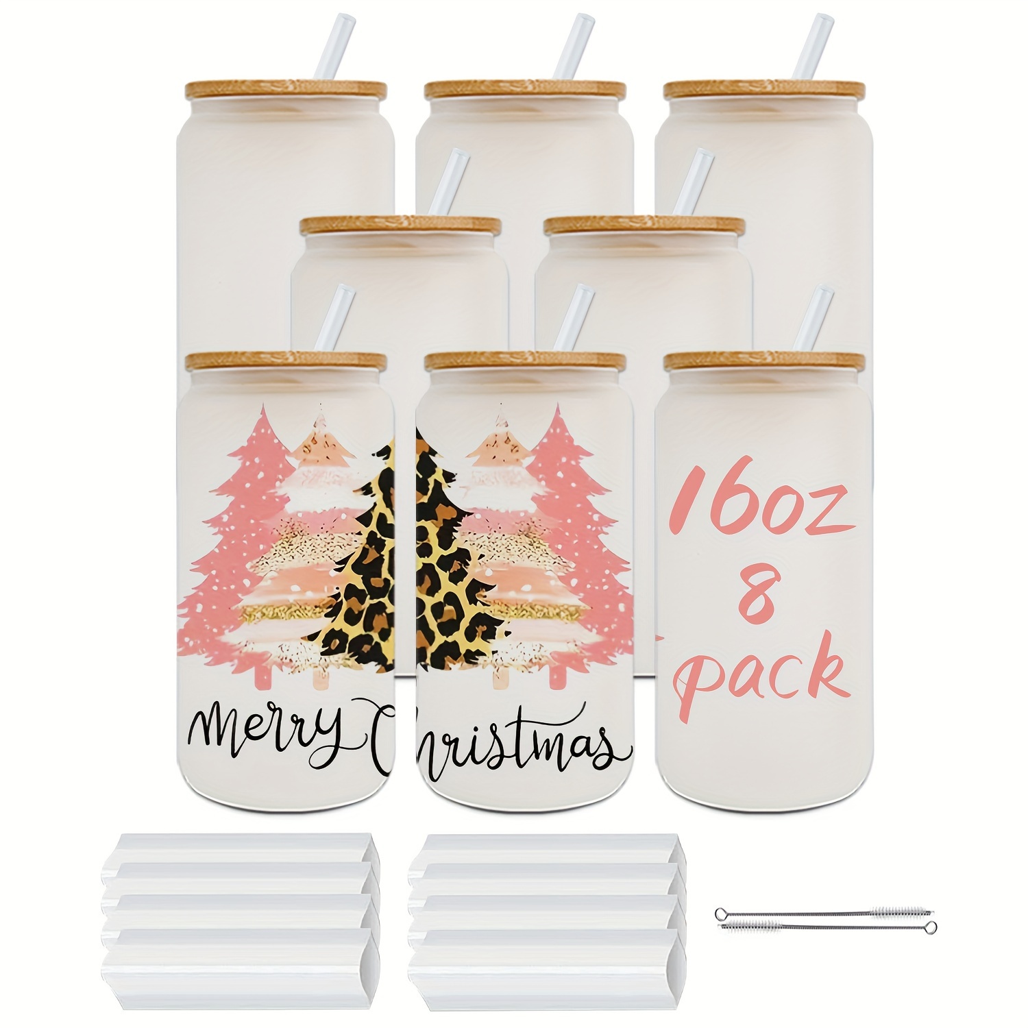 4/6/8 Packs 16oz Sublimation Clear Or Frosted Glass Can, Blank Sublimation Glass Home-use With Bamboo Lid And Straw, Sublimation Glass Jar, Juice, Soda, Iced Coffee