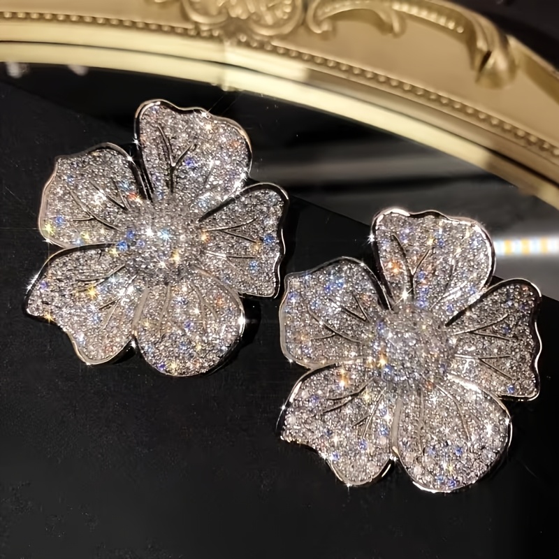 TEMU Boucles d'oreilles clouées 3D florales élégantes et exquises en synthétique incrustée pour femmes, idéales pour , galants, les anniversaires