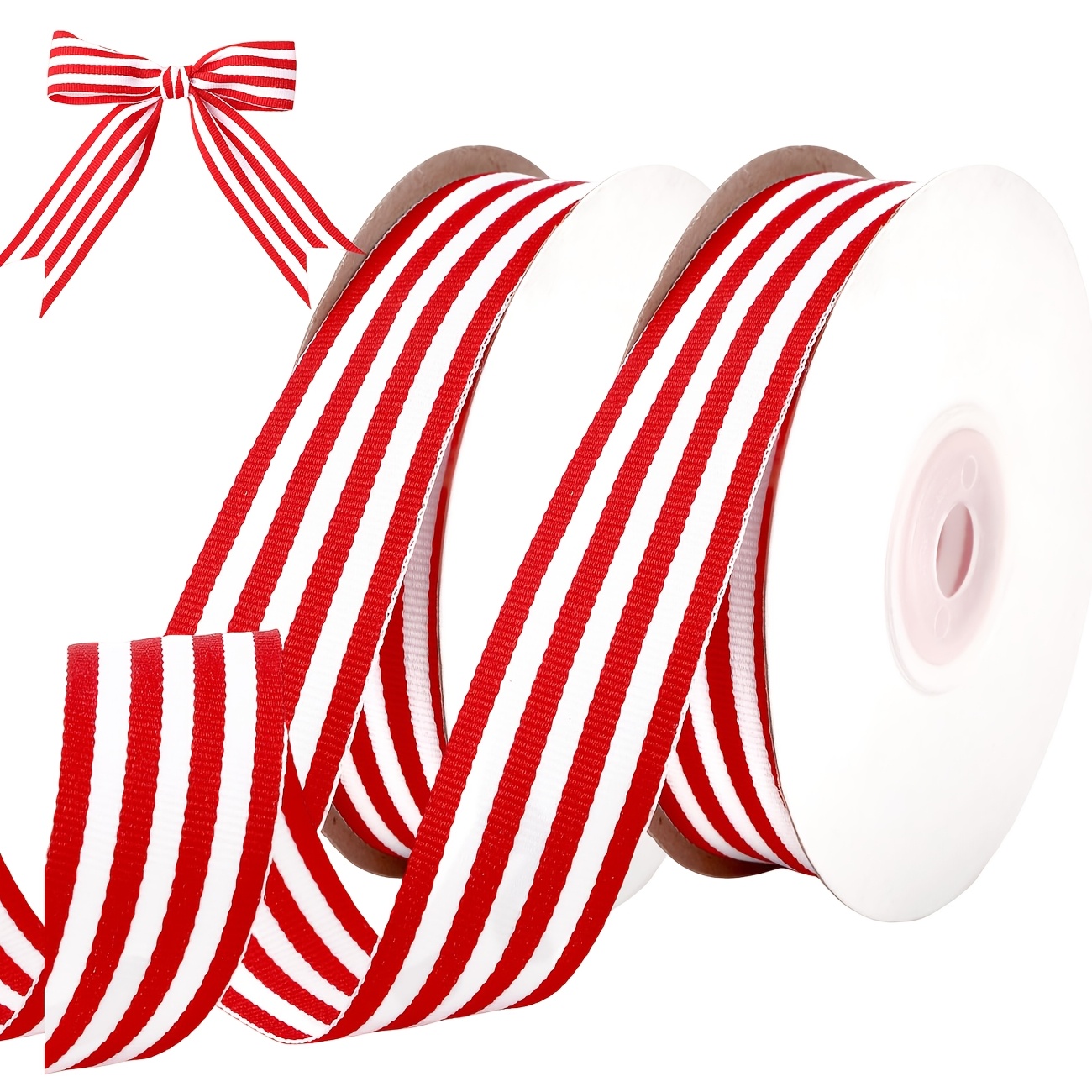 TEMU 2 Rolls 20 Yards 1 Inch Red White Striped Ribbon For Christmas Decor Polyester Grosgrain Satin, Heat-cut Treated, Wrinkle-proof And , Christmas