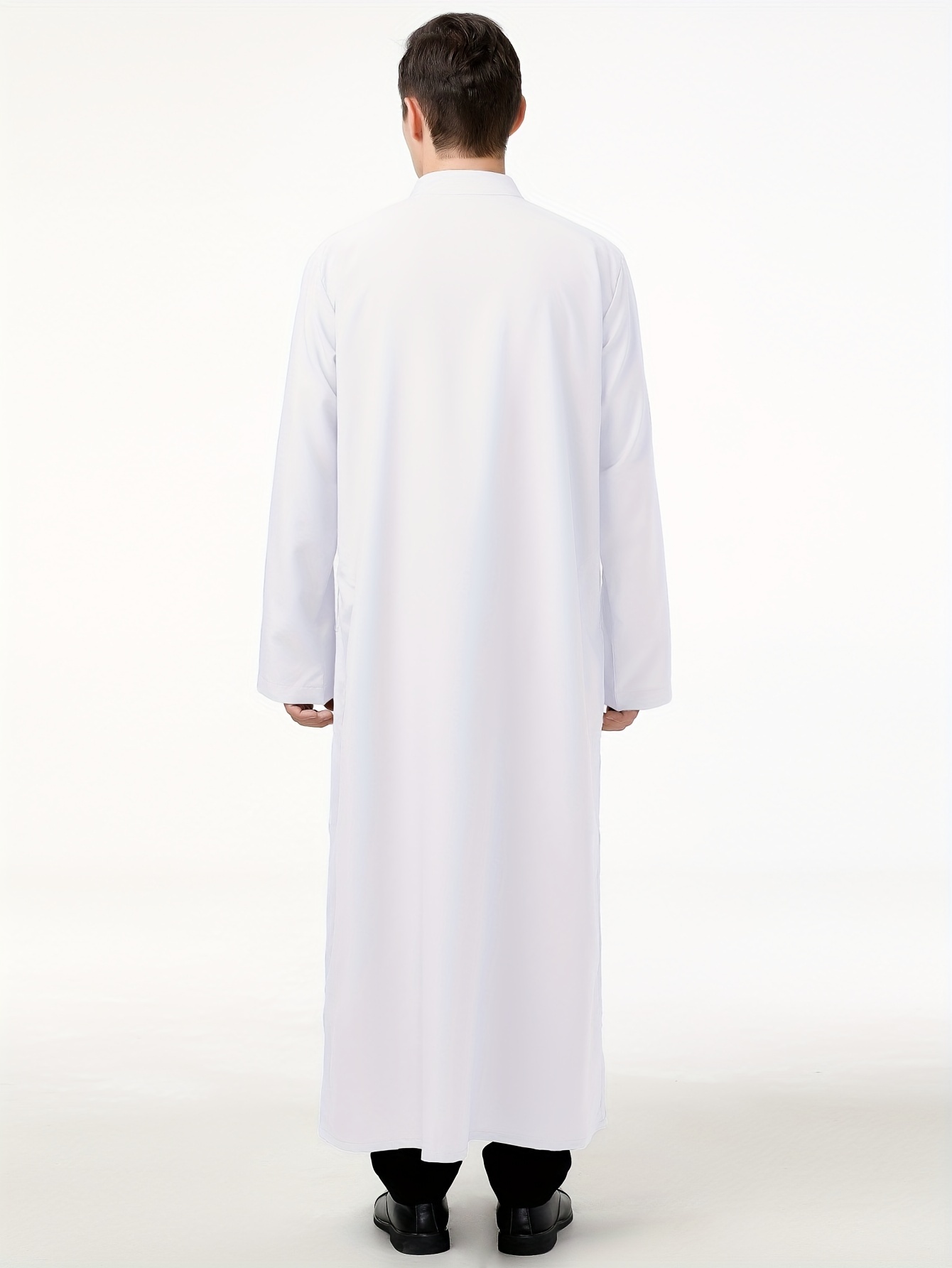 herren elegante einfarbige schwarze kaftan robe stehkragen Temu