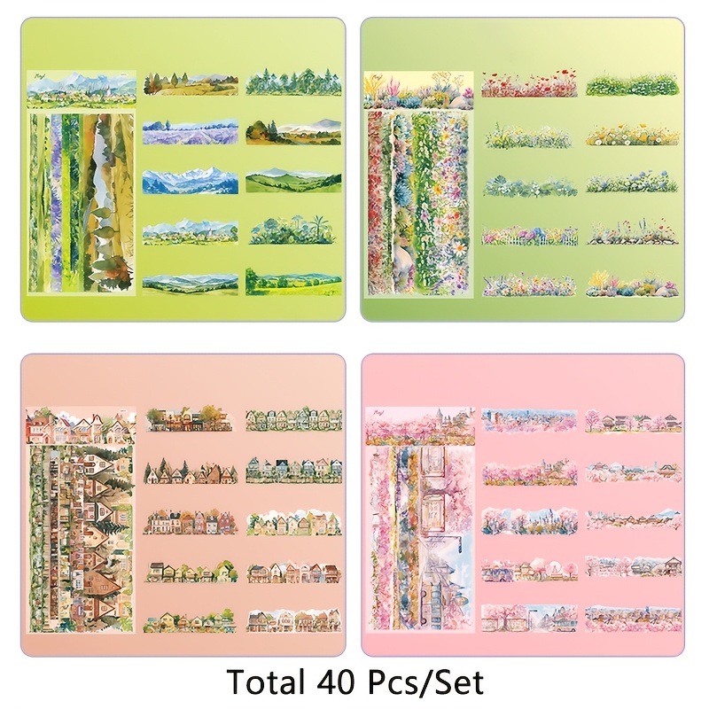 Image of 40pcs Vintage Town Scenery Series Stickers, Transparent Pet Material Decals, City And Landscape Theme Stickers For Journal Scrapbooking Decoration Diy Crafts (10pcs/ Pack, 4 Pack In Total)