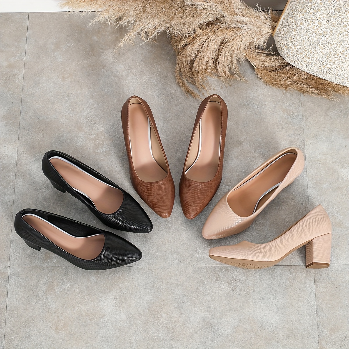 womens fashion pointed toe pumps elegant chunky heel dress Temu