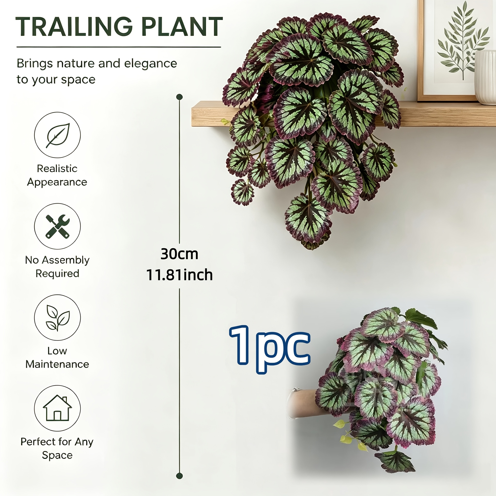 TEMU 1pc - Realistic Artificial Hanging Greenery Plant Decoration, With , Layered And Draping Leaves. Suitable For Living Room, Bedroom, Bathroom,