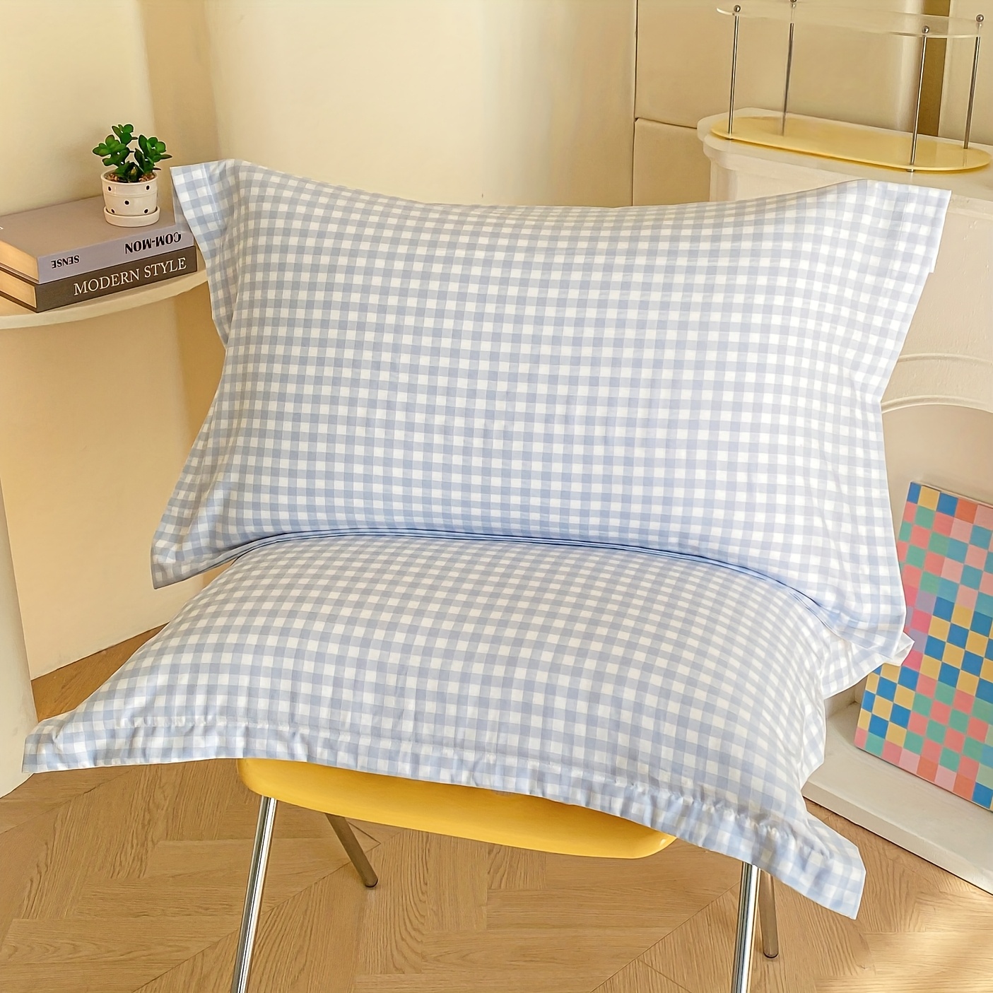 TEMU Set Of 2 Breathable And Skin-friendly Pillowcases With Checkered Pattern, Machine Washable And Suitable For All