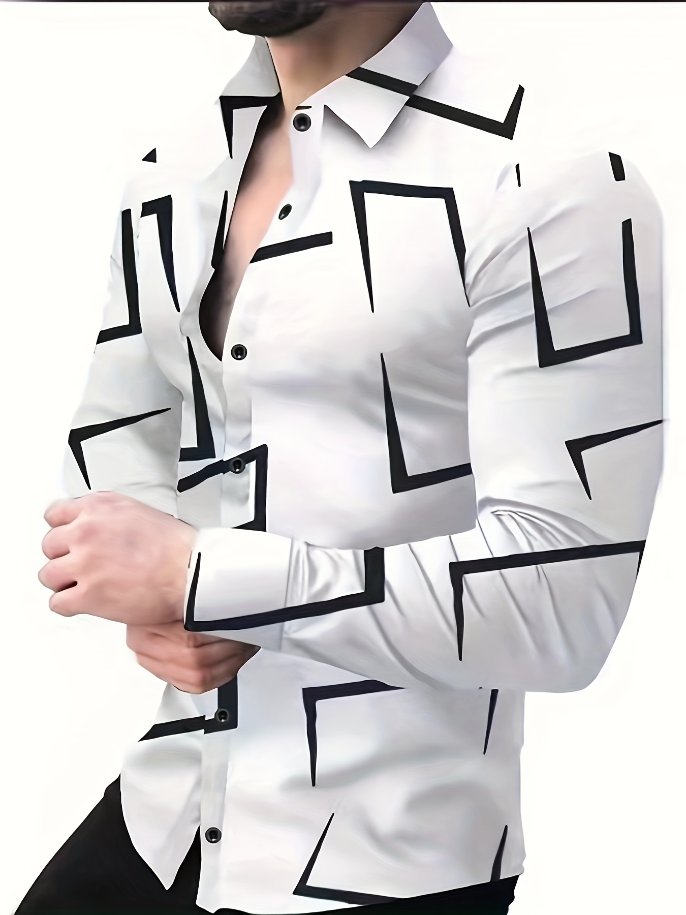 Stylish Geometric Print Long Sleeve Button Shirt - Fashionable, Versatile, and Comfortable - Perfect for Dates, Beach Holidays, and as Gifts