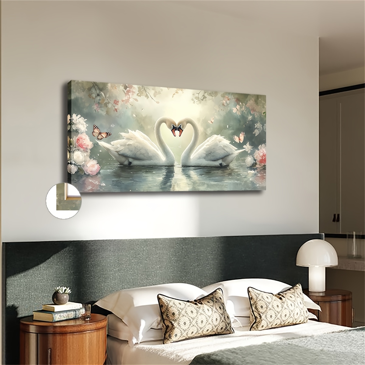 TEMU Pintura al óleo minimalista enmarcada grande - blancos en lago para pared, pintura de tinta horizontal 50x100cm/20x40" Adecuada para dormitorio,