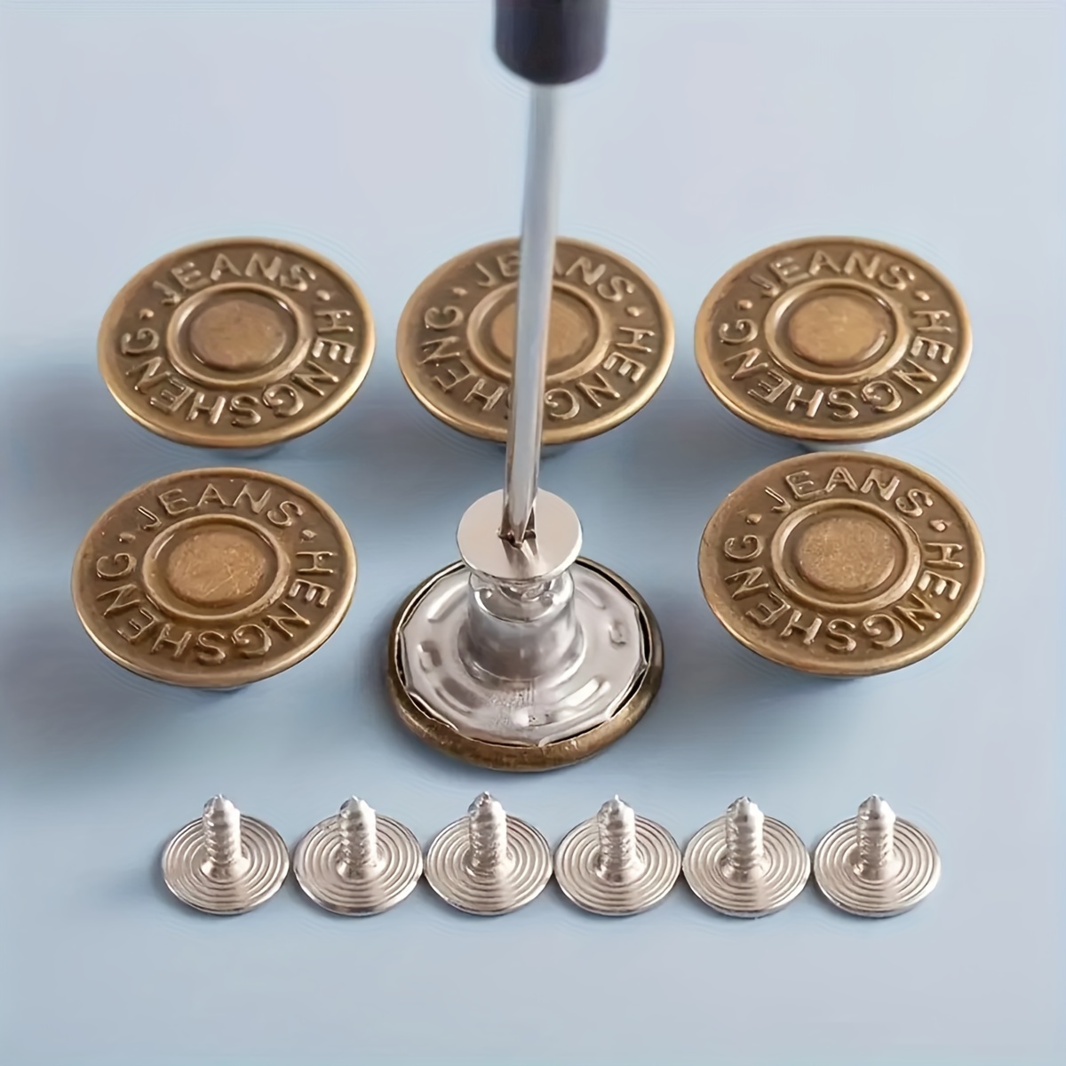 

16 pièces de boutons en métal bronze antique denim - Kit de réparation et de remplacement de jean couture ajustable, tendeurs de ceinture faciles à installer