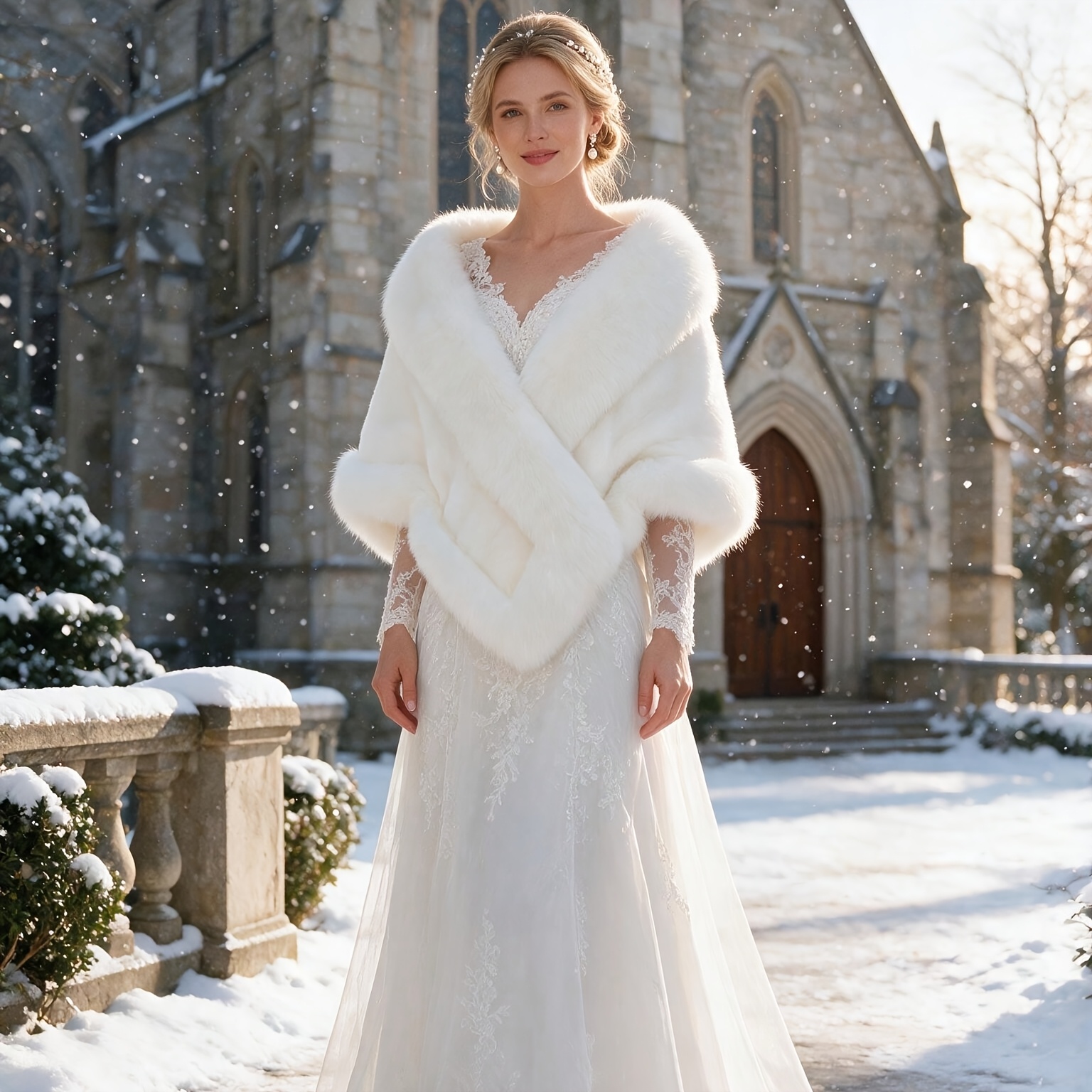 TEMU 1pc Women's Fluffy Wedding Cape Shawl For Dinner Parties And Accessories