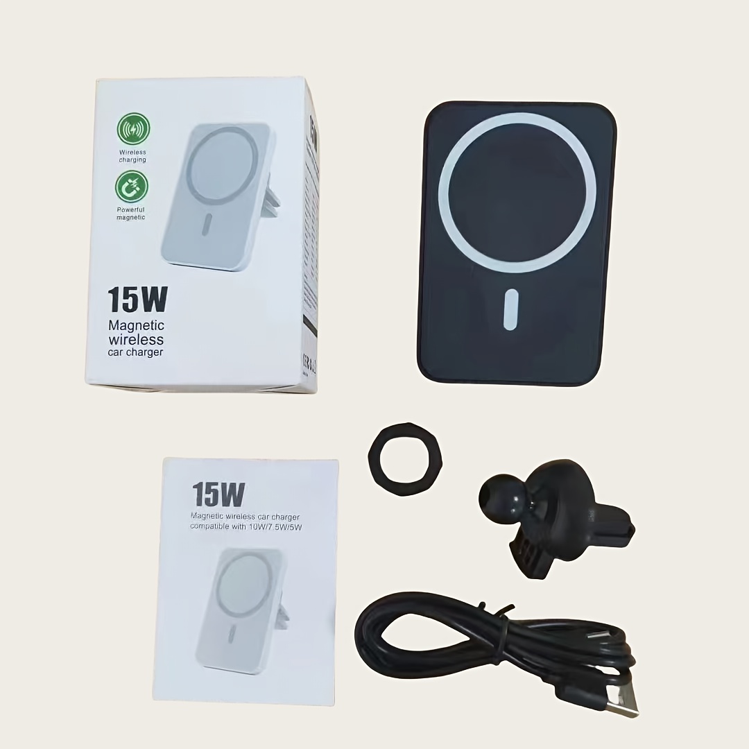 Cargador inalámbrico magnético para coche de 15W para iPhone  16/15/14/13/12/11/8 y Galaxy S24/S23/S22 Ultra USB-C Qi, sin batería