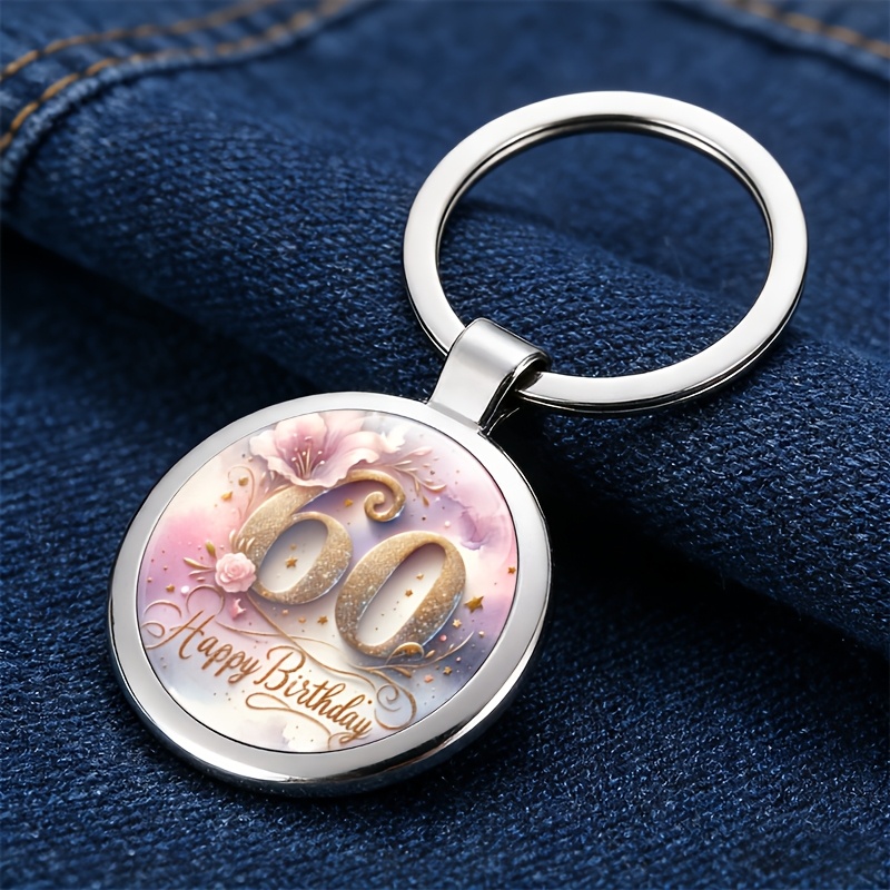 TEMU Vintage 60th Birthday Keychain, 2d Flat Pattern, Shiny Metal Alloy Accessory, Suitable For Clothing, Hats, And Backpacks - A Fashionable