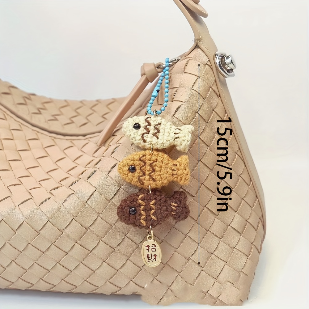 Handmade Crochet Catfish Keychain Cute Knitted Fish Pendant with  Orange Scales, Blue Orange Bead Chain, Japanese &*;Good Luck&*; Charm