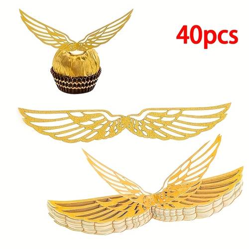 Artikelbild 40 stück goldene flügel-dekorationen, hohl geschnittene fliegende flügel-verzierungen, metallische party-tischdekor-zubehörteile für geburtstag, hochzeit, jubiläum feierbedarf