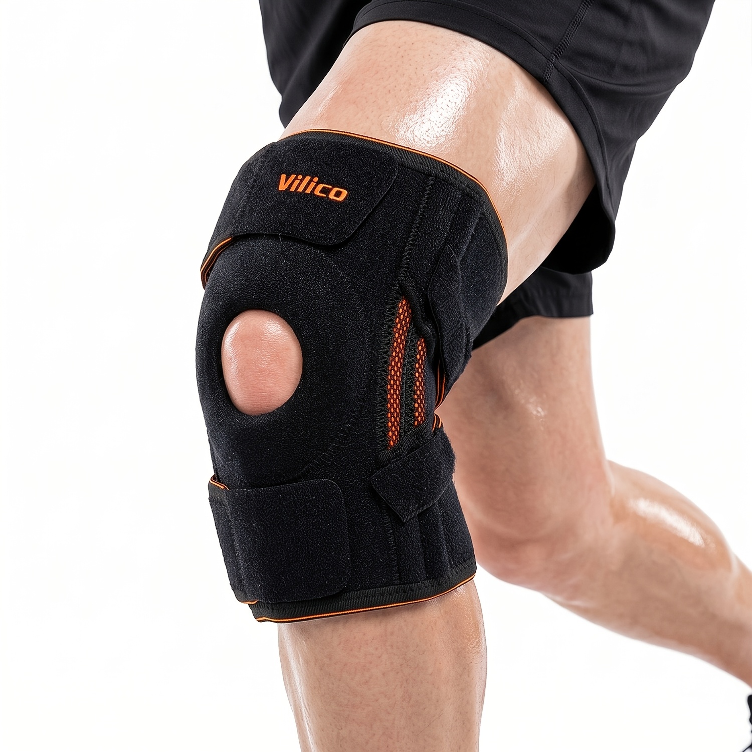 TEMU Vilico 1pc Unisex Knee Support Belt, Open Patella And Knee Support, With Side , Adjustable Compression Knee Sleeve, Suitable For Basketball,