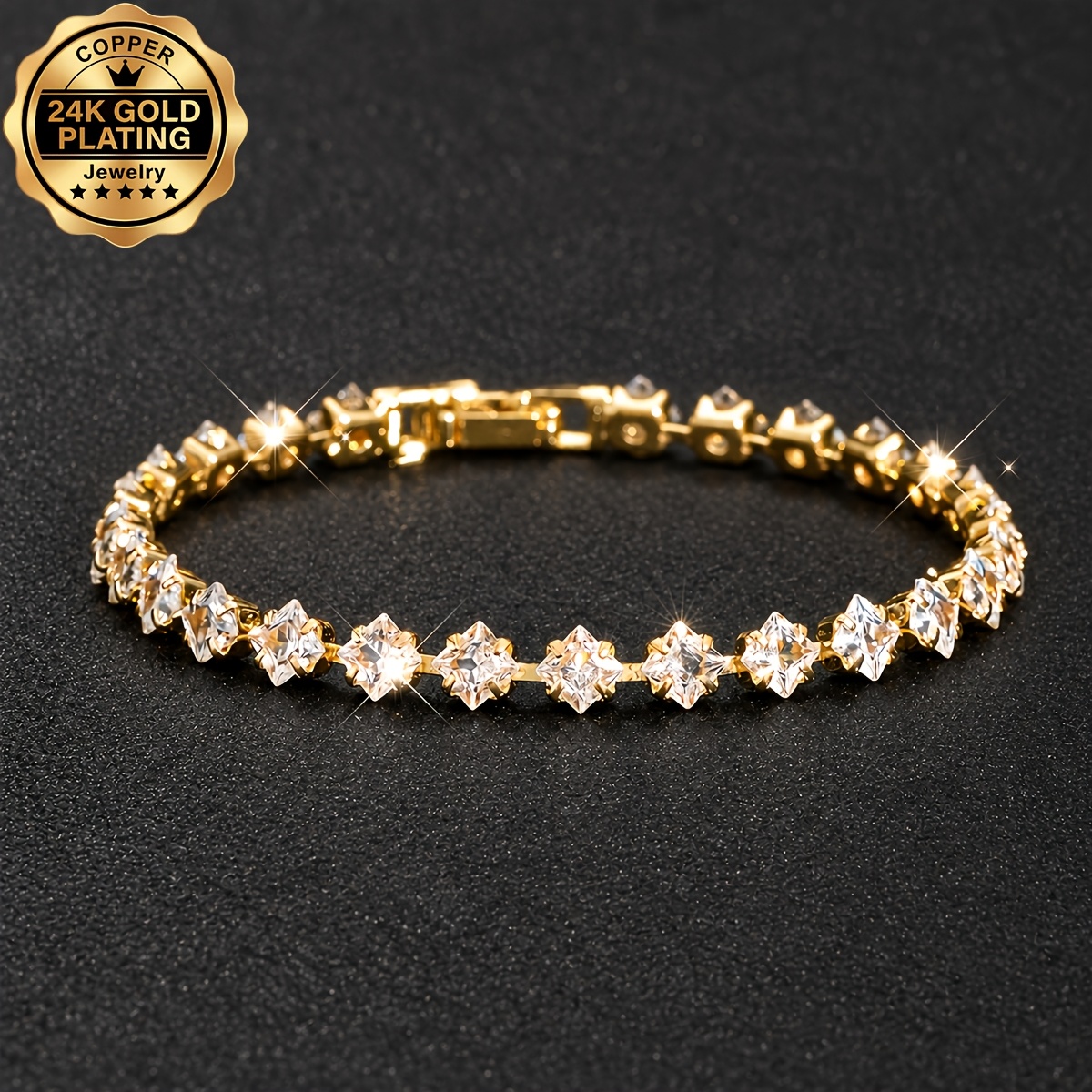 TEMU Bracelet de tennis Charm, bracelet de chaîne géométrique en , bracelet tendance pour femmes, tout en carrée, bijou de mariage tendance, cadeau