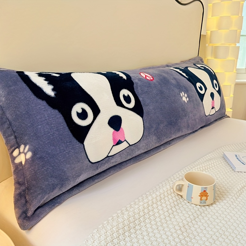 cartoon dog print plush pillowcase soft flannel polyester zippered closure machine washable     ideal for couples bedroom decor Product details 2