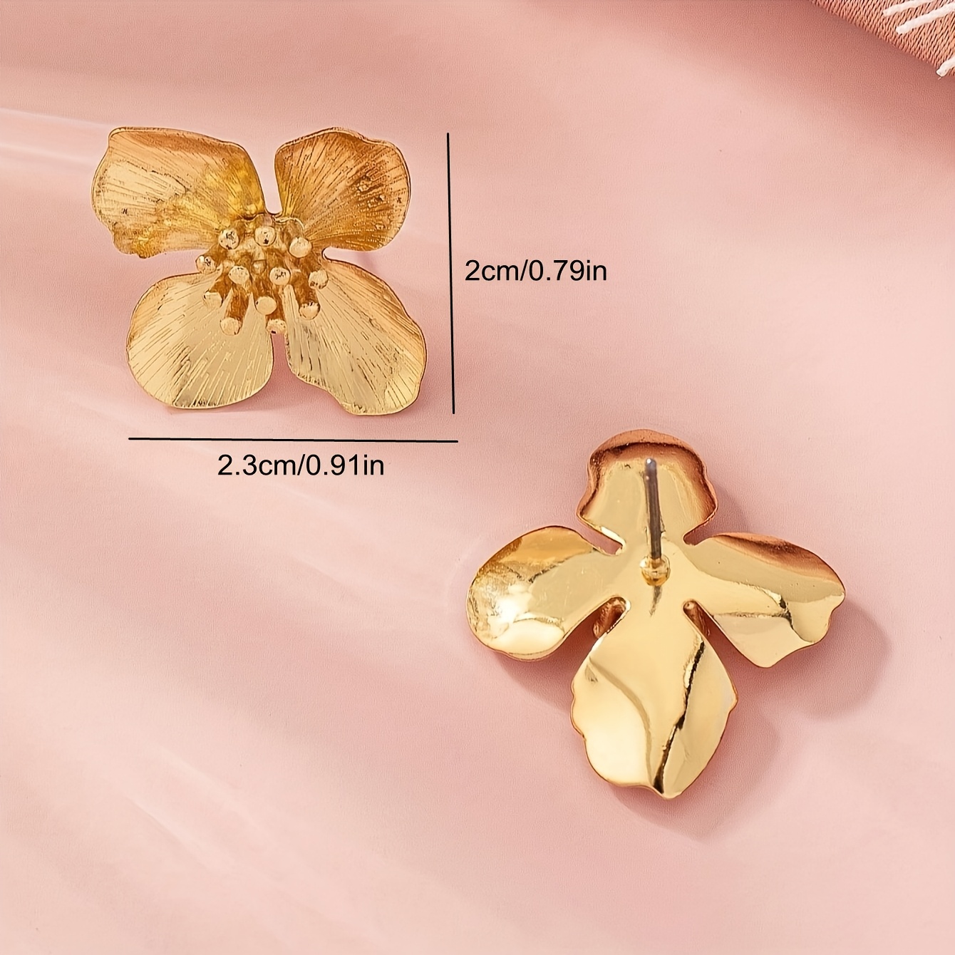 French Women's Flower Stud Earrings, Golden Plated
