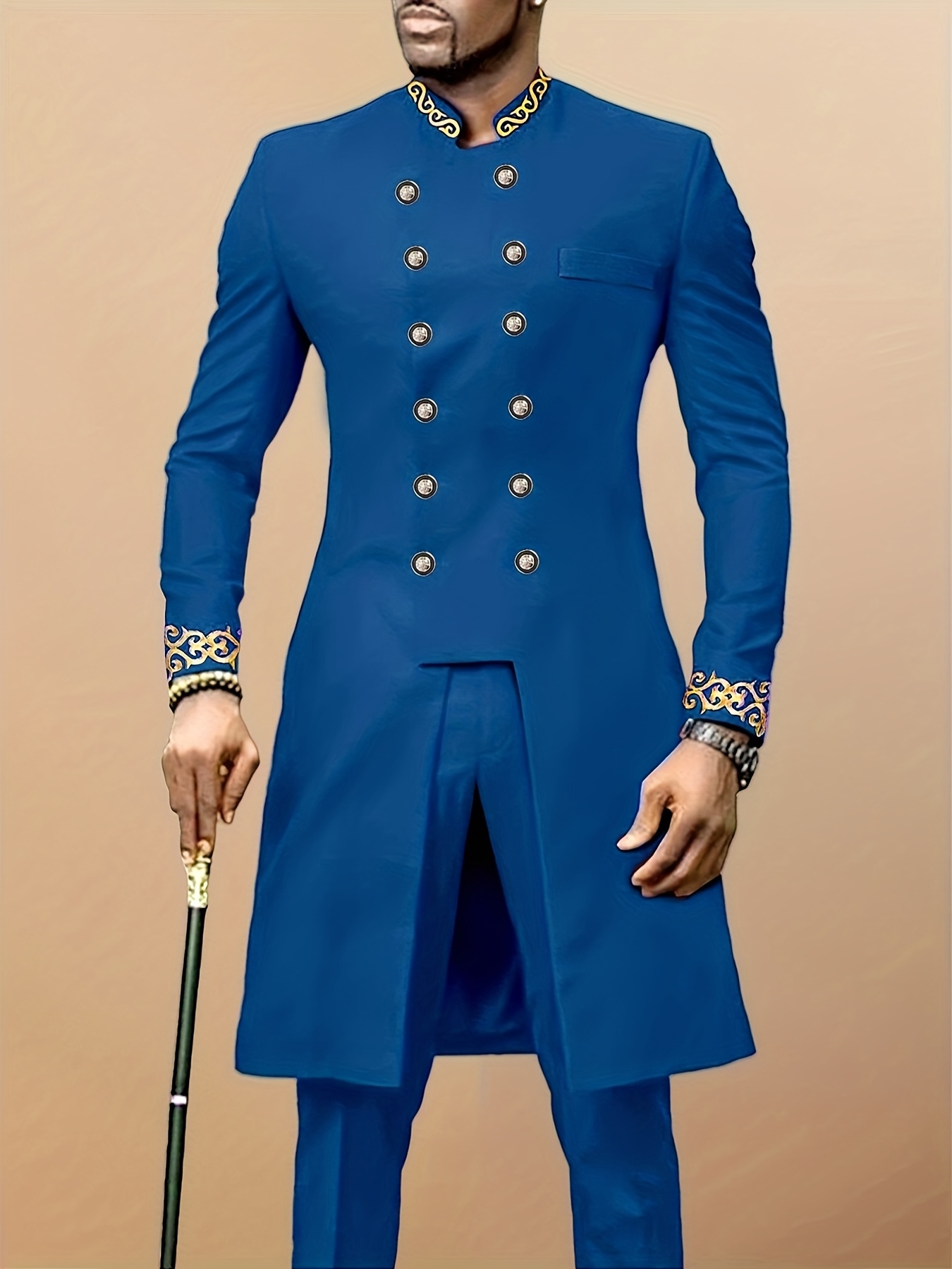 Dashiki Men's Long Sleeve Set, Long Sleeves, Round Neck, Button-Up Cardigan, Pockets, Split Hem, Embroidery, Elastic Waist Pants, Men's Outfit, Men's Casual Shirt and Pants 2pcs Set, New Four-Season Style 1 Set, Street Style, Party, Wedding Attire