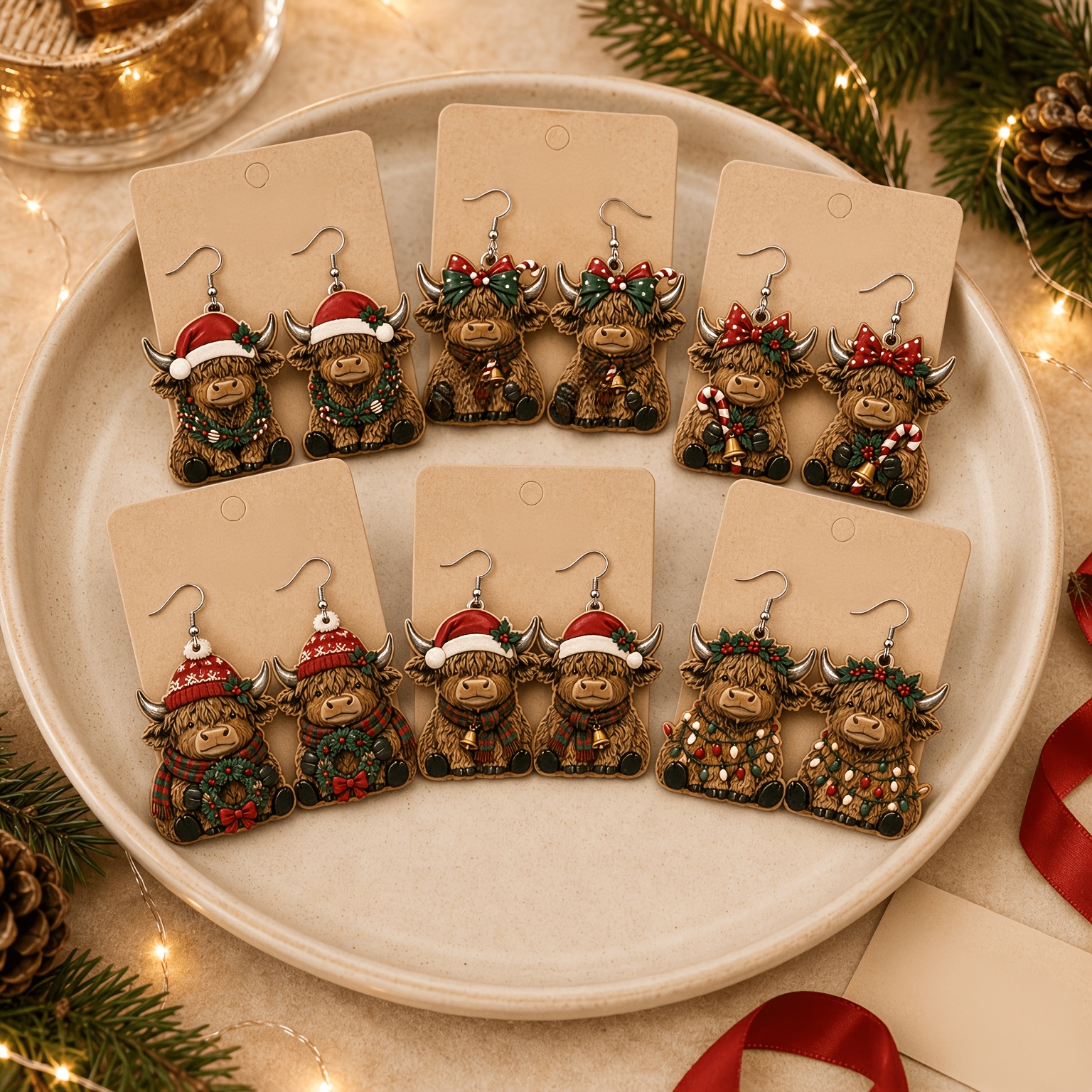12pcs Women's Acrylic Christmas Hanging Earrings Set