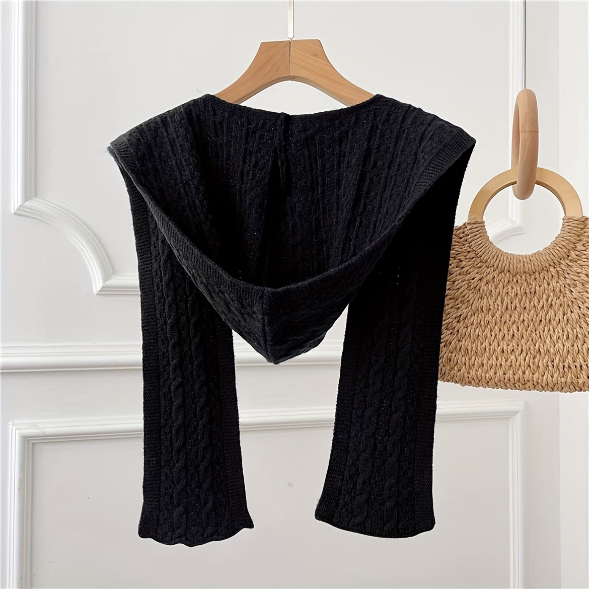 Ladies' Fashionable, Easy, Versatile, Solid Color, Warm, Cable, One-piece Hat, Scarf, Shawl, Suitable For Autumn And Winter Outerwear Matching