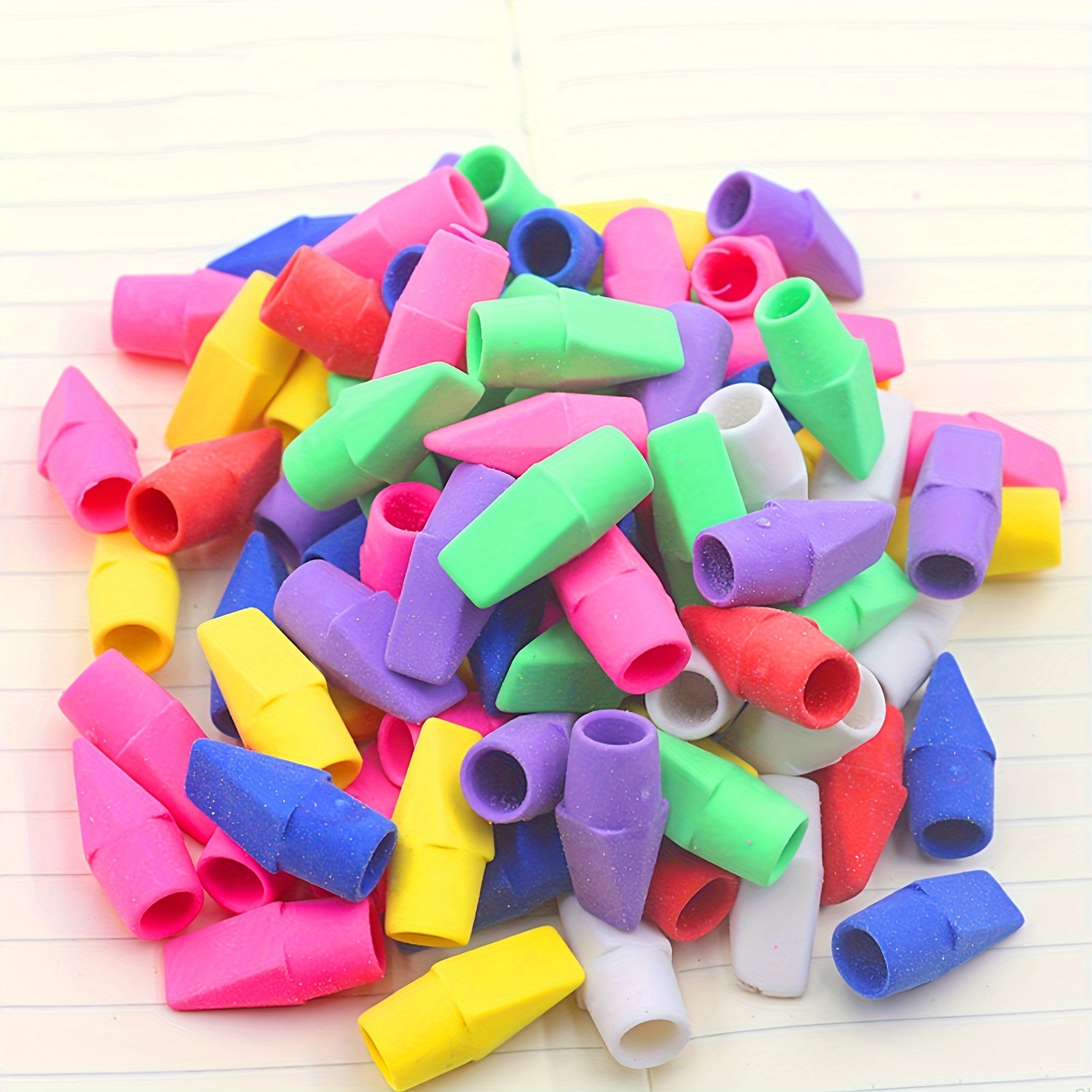 

30pcs Assorted Colors Chisel-shaped Pencil Erasers - Party Favors, School Supplies & Office Use, Games Prizes, Pencil Top Erasers