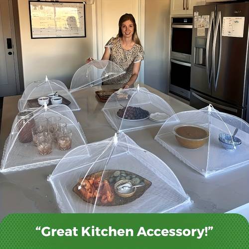 item picture 4pcs covers foldable mesh food tents reusable and washable dustproof protection for outdoor picnics camping bbq food protector nets ideal for outdoor picnics and parties breakfast spread party food cover