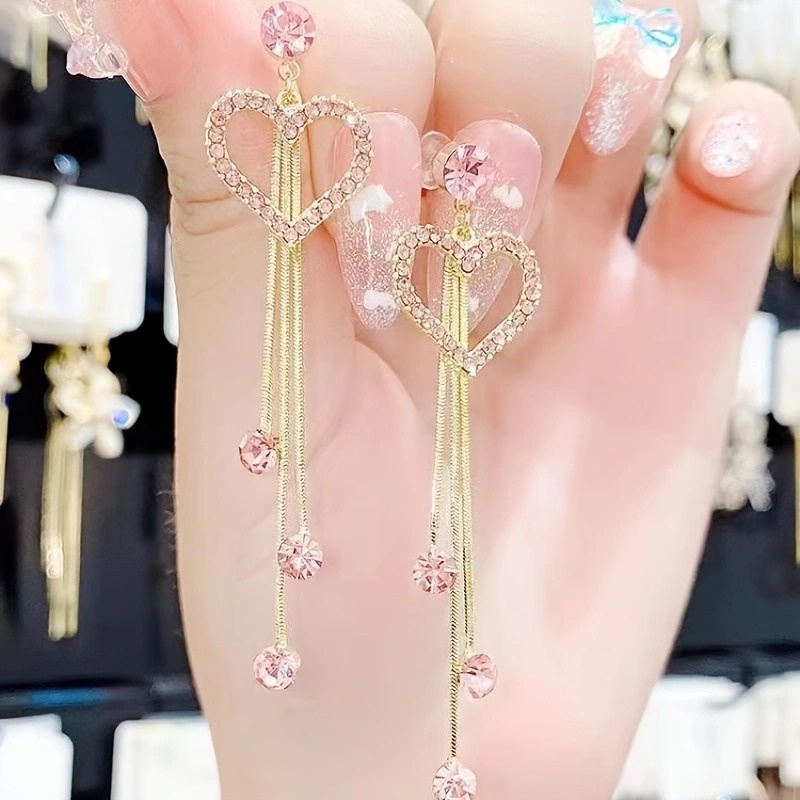 TEMU Pendientes de tachuelas de borlas de de , elegantes pendientes largos colgantes de , accesorios de oreja ultrabrillantes para mujer
