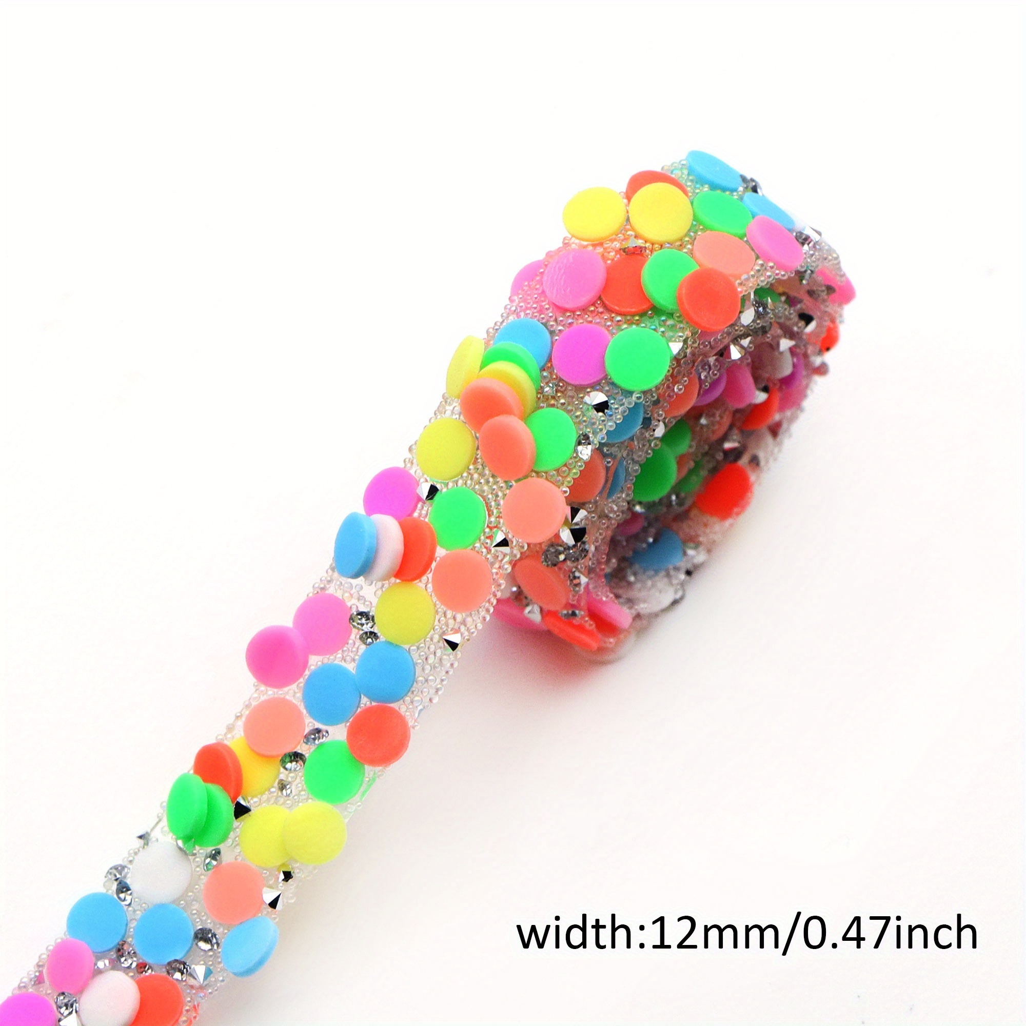 1y Self-adhesive Sprinkle Polymer Clay Hotfix Rhinestone Sheet, 1.2cm Width Iron On Decorative Tape, For Clothing, Bags, Hats, Shoes, Glue, Drill, Handmade Diy Arts, Crafts & Sewing Accessories