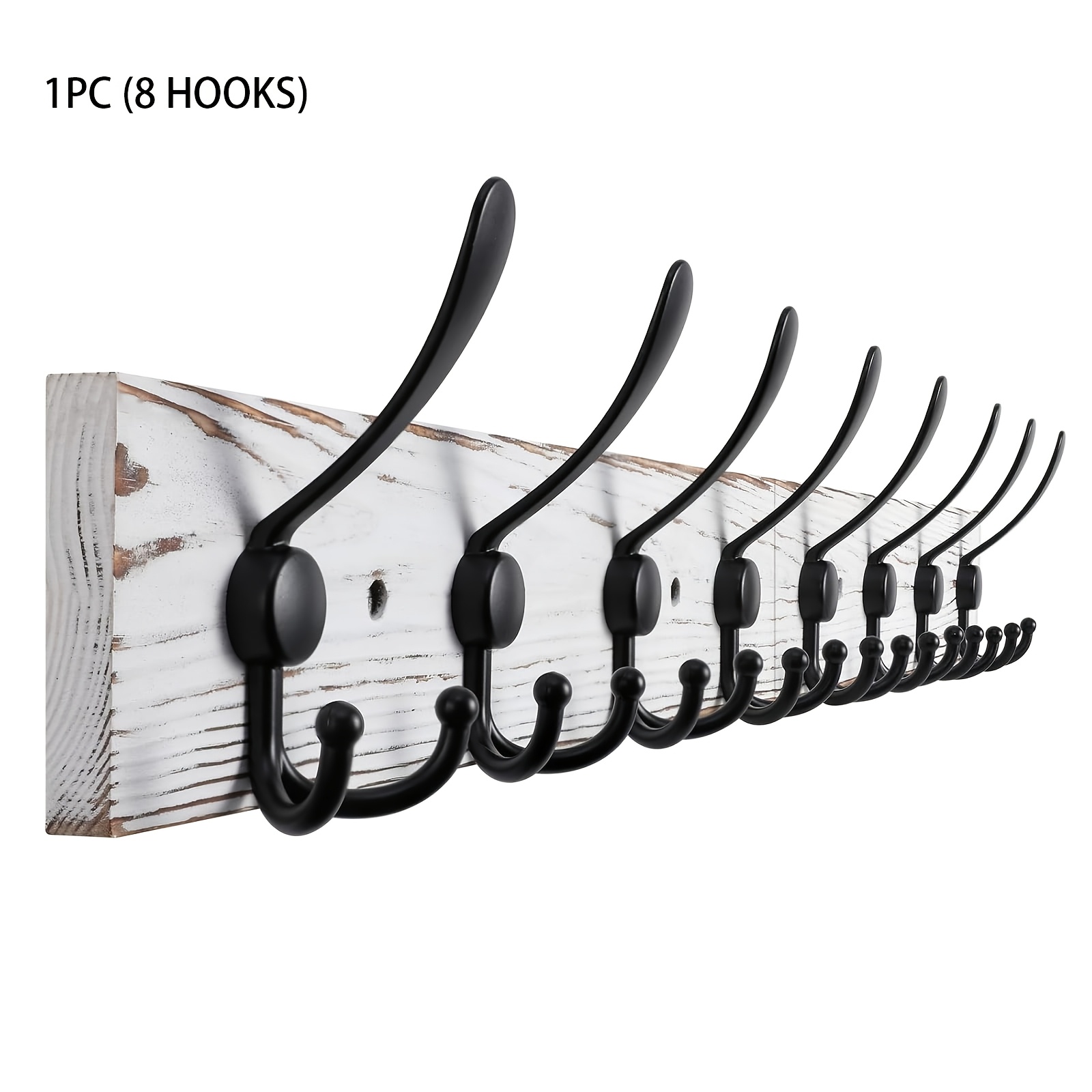 Wall-mounted Wooden Coat Rack, Solid Wood Board With 5 Or 8 Black Triple Hooks For Coats And Hoodies