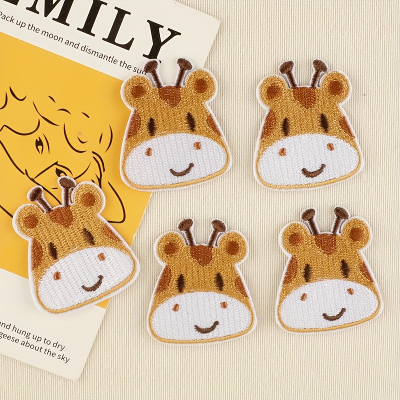 TEMU 5pcs Multicolor Cute Giraffe Pattern, Badge Embroidered Fabric Patch Iron-on Style, Cartoon Anime Diy Embroidery Craft Accessories, Apparel