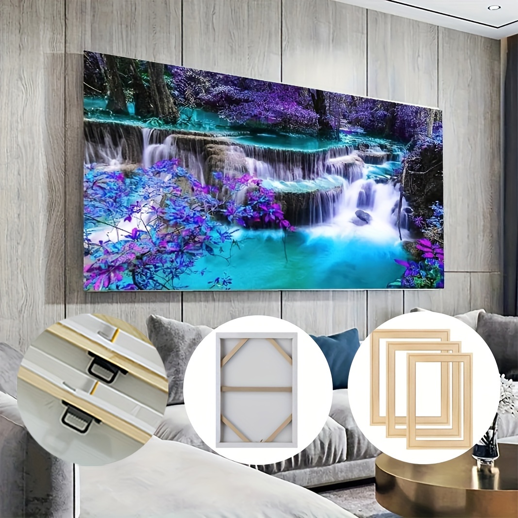 

Stunning Waterfall & Purple Floral Canvas Art - Large Wall Decor For Living Room, Bedroom, Office - Modern Poster, Perfect Gift Idea