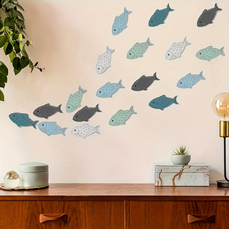 

1set Wooden Fish Wall Art, Nautical Beach Decor, 3d Rustic Fish School Hanging Decor, Ocean Sea Home Accents, Wooden Handcrafted Fish For Living Room Wall Decoration