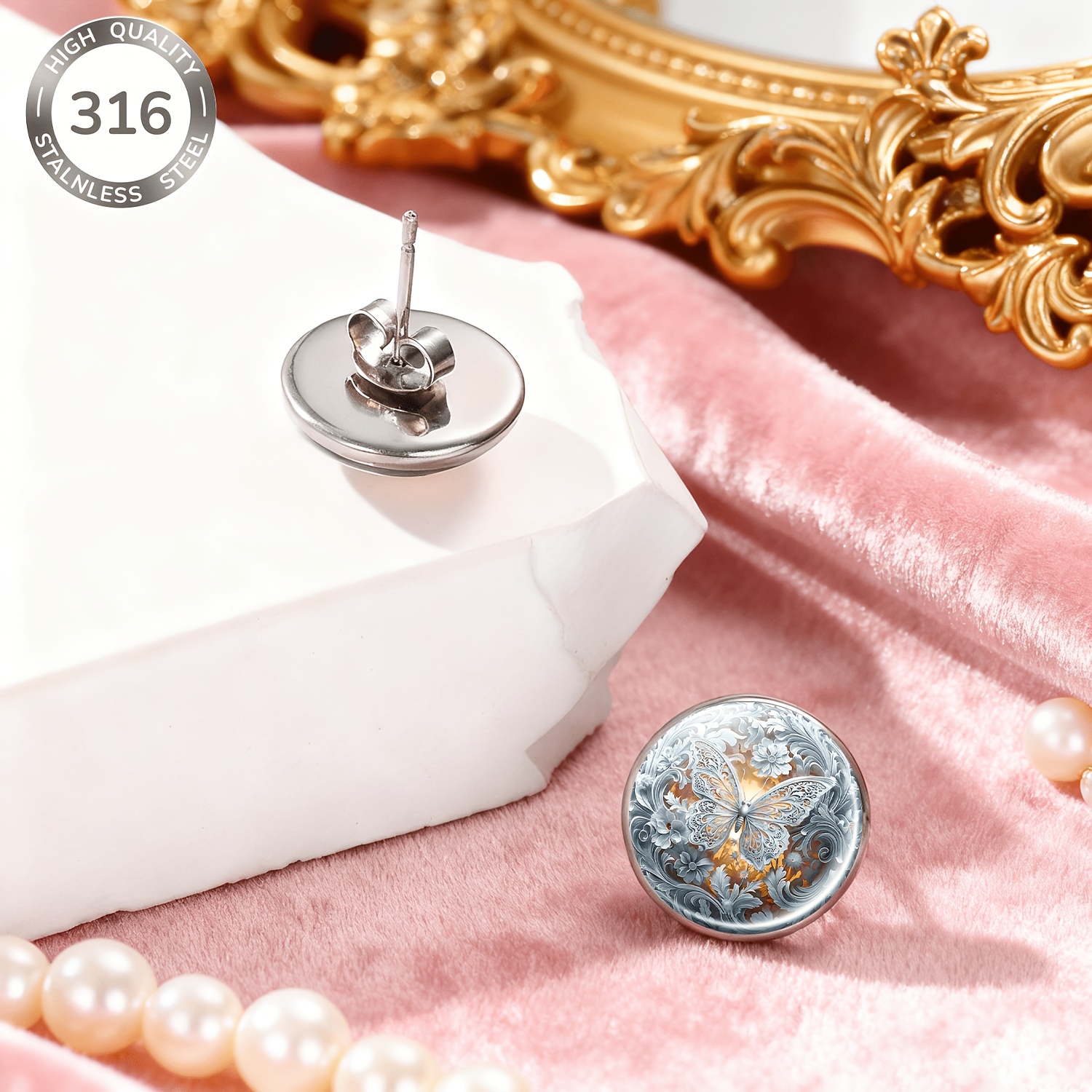 2pcs Silvery White Butterfly Floral Decorative Studs