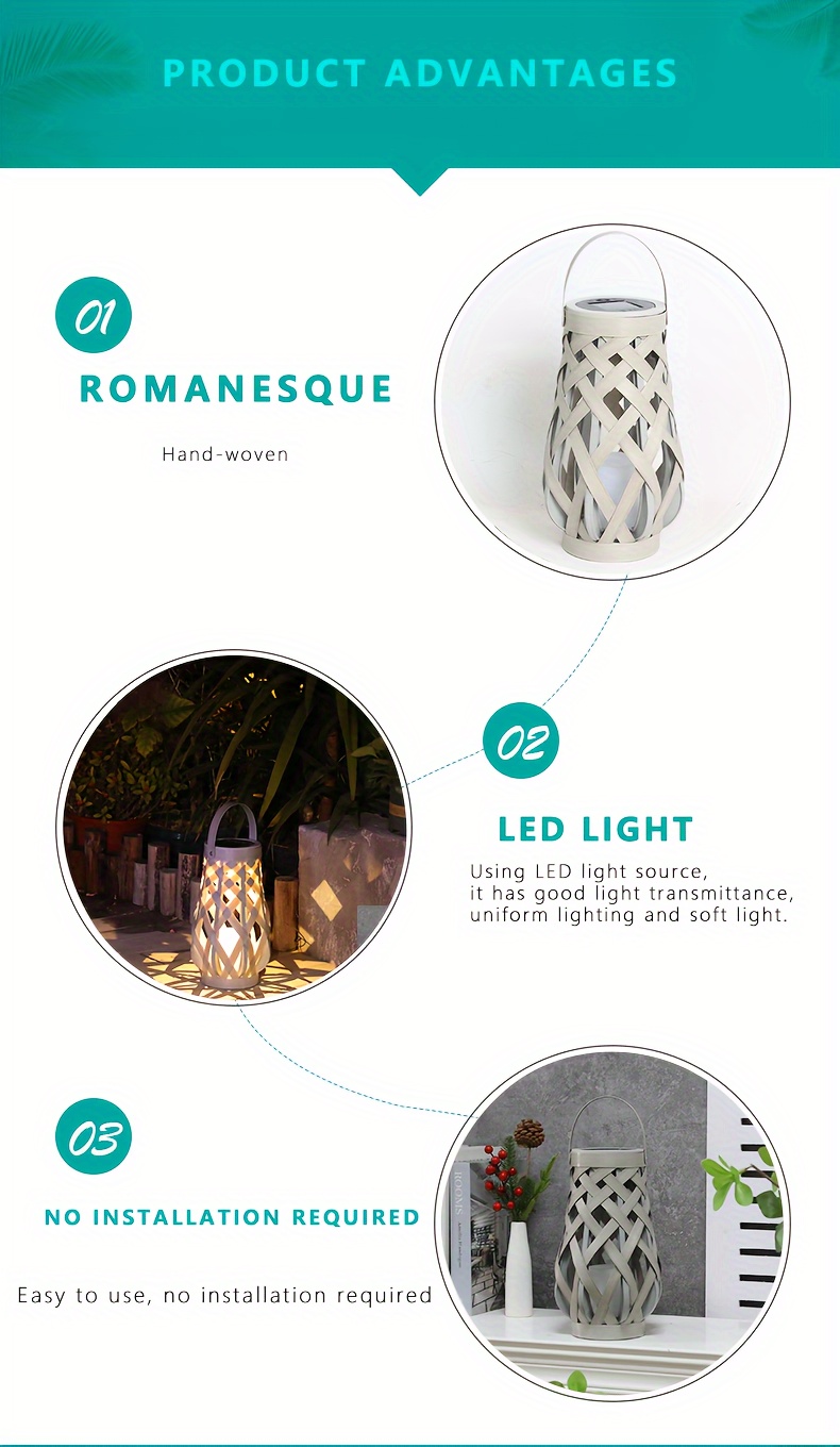 A Portable Outdoor LED Decorative Lantern with Handmade Woven Solar Ambiance, No Installation Or Wiring Needed, Perfect for Camping, Yards, Gardens, And Lawns