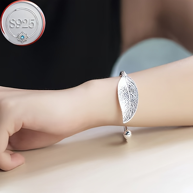 Leaf Shaped 925 Silver Bracelet for Women - Fashionable and Open