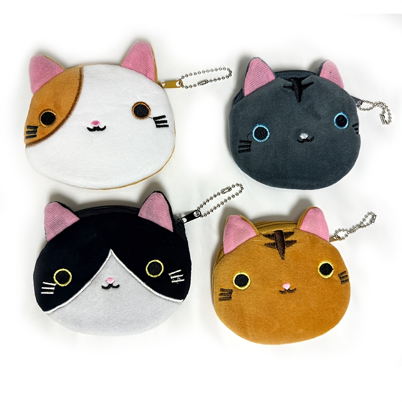 Image of 4pcs Purse For , 4pcs Cat Face Coin Change Holder With Zipper For Women, Cute Animal Cartoon Change Money Organizers Purse Wallet Trinket Jewelry Bag Gift Bag