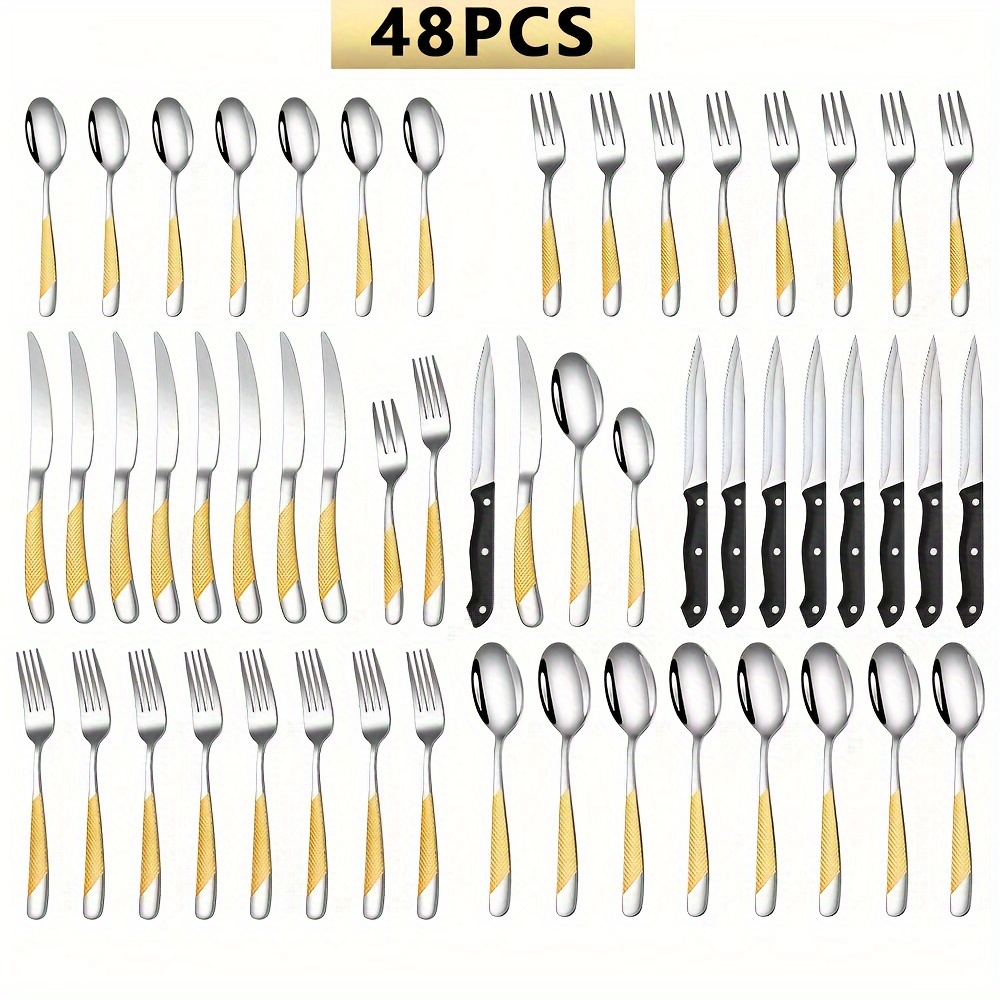 

48pcs Steel Set - Silverware Set For 6 , Flatware Set, Dishwasher Safe Tableware Set, Utensils Set Kinves, For Parties, Restaurants, And