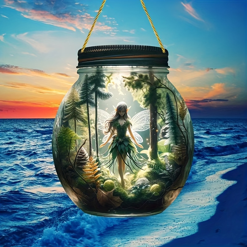 

Forest Fairy Princess Acrylic Night Light, Round Mason Jar Design, 7.87x6.69 Inches, Perfect For Bedroom, Bathroom, Window, And Garden Decoration
