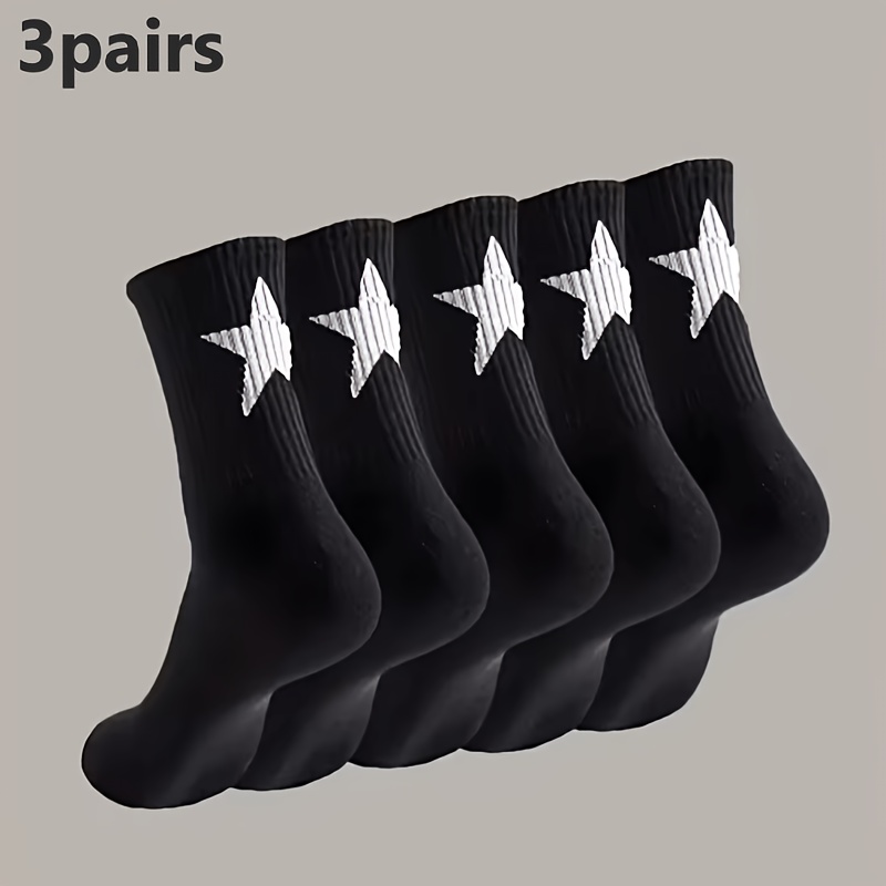 TEMU 3 Paires de Chaussettes de Sport Tube Moyen Motif Étoile, Unisexe, Respirantes, Anti-Transpiration, Douces et Haute Élasticité, Confortable