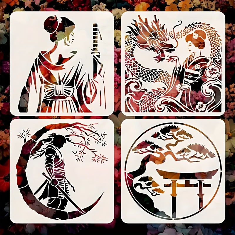 FINGERINSPIRE Samurai Warrior Stencil Voor Schilderen 30x30cm