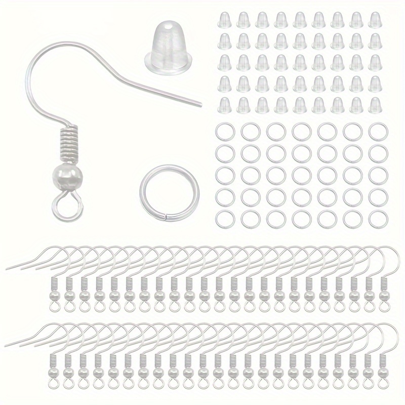 About 300pcs Earring Set Earring Hook + Open Jump Ring+earplug, Single Set 4mm Single Loop + Large Earhook +4mm Small Earplug 100 Sets, Making