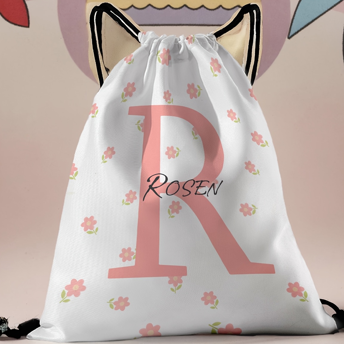 TEMU [customization] 1pc Custom-made Drawstring Gym Bag - Customizable Content (name, Holiday , Etc.), Fashionable Women's Drawstring Gym Bag, Secure