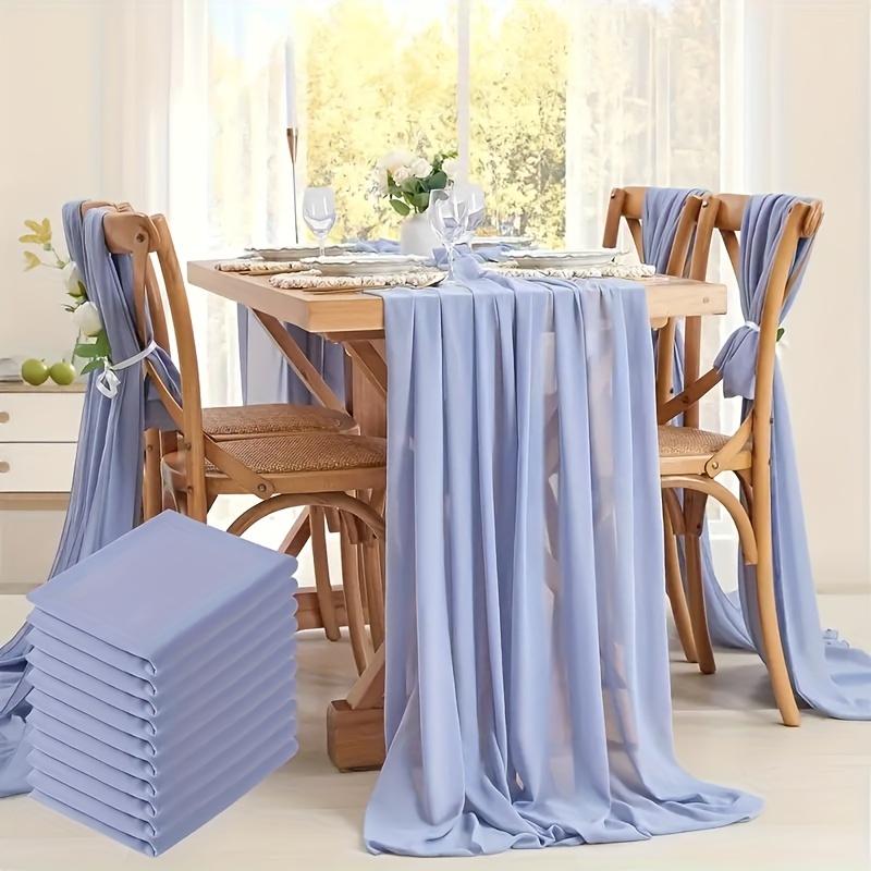 

10 Pack 10ft Dusty Blue Chiffon Table Runner 14x120 Inches Wedding Runner Sheer Thanksgiving Christmas Bridal Shower Decorations