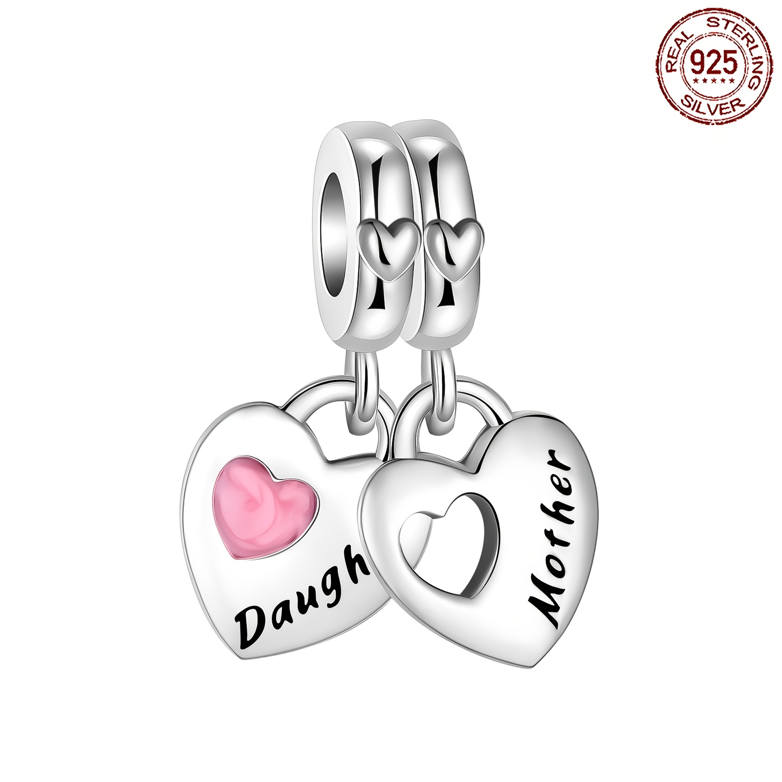 

Elegant S925 Sterling Silver "" Charm With Pink And Clear Gemstones - Diy Necklace & Bracelet Making, Ideal Christmas Or Birthday Gift, Best For Christmas