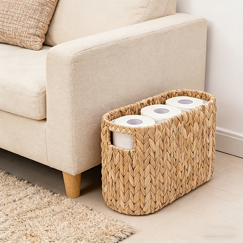 Woven Toilet Paper Storage Basket, Roll Capacity Dispenser With Side Opening For Bathroom Vanity, Decorative Storage Bin For Small Spaces, Great For Options, Shelf Baskets