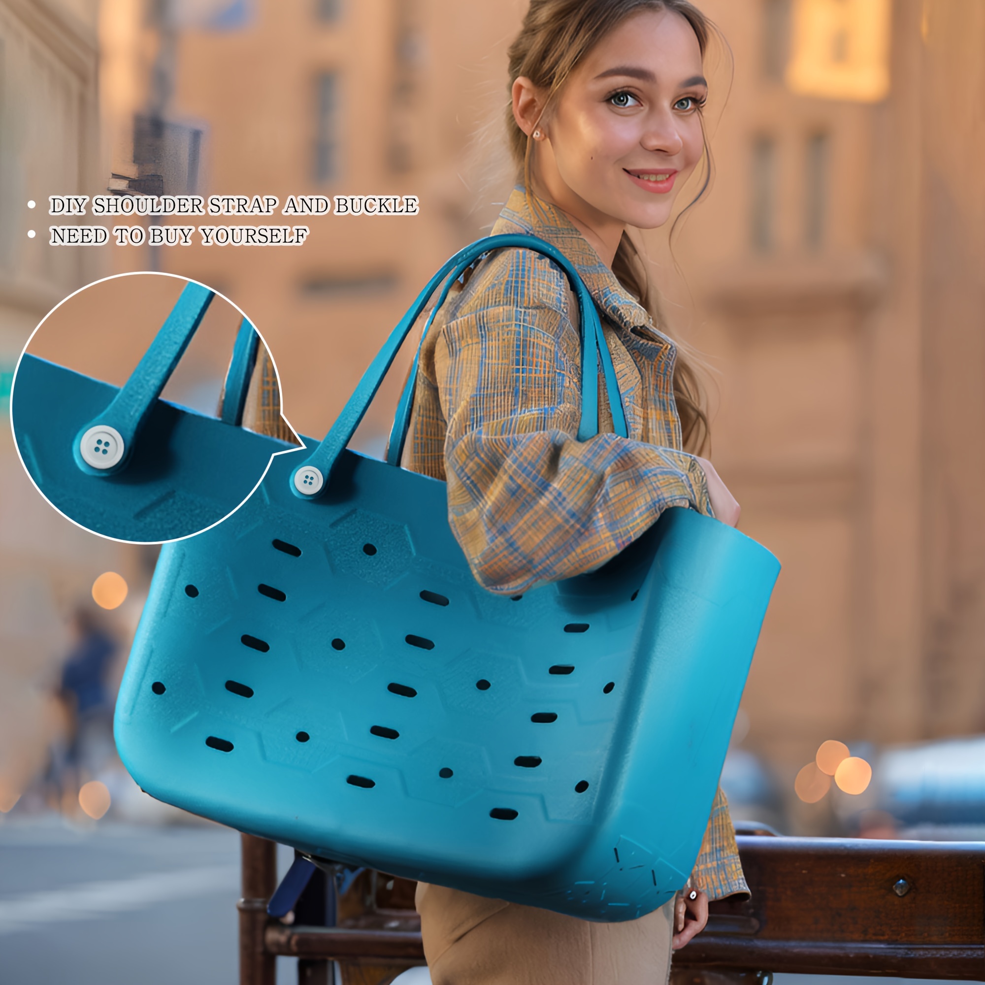 New Solid Color Waterproof Beach Bag Fashionable Rubber - Temu