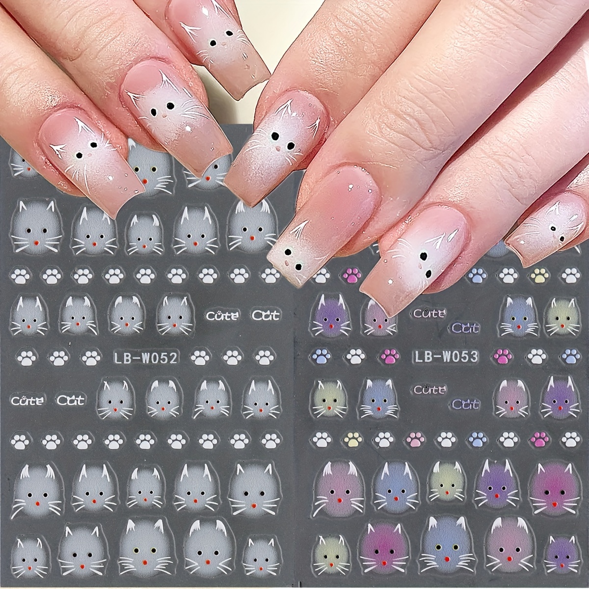 

Cartoon Animal Nail Art Stickers & Decals - Glossy Finish, Glitter Embellishment, Self-adhesive Plastic, Irregular Shape, Single Use - Unscented